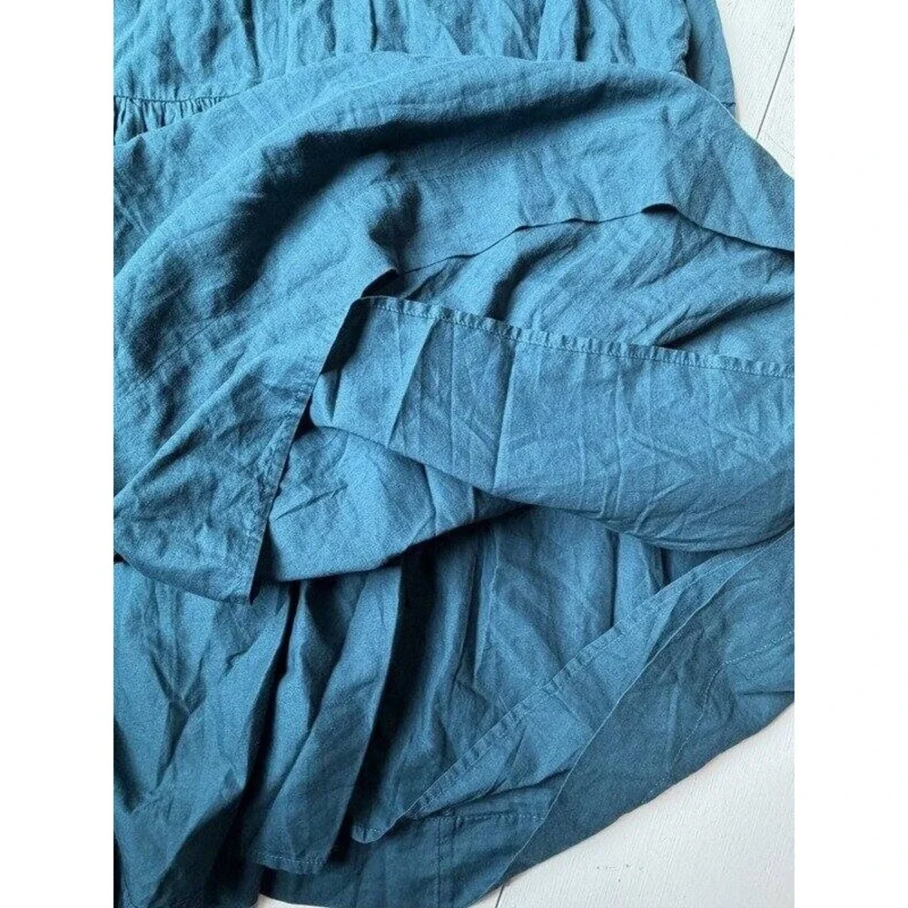Abercrombie & Fitch Tiered Maxi Dress M Blue Poplin Sundress Pockets 100% Cotton